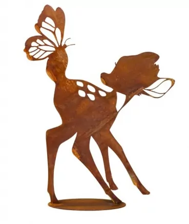 Rehkitz mit Schmetterling | H. 30 cm | Edelrost Figur